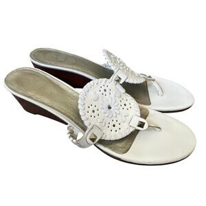 Jack Rogers Women's 7.5 Leather Wedge White Patent Leather Sandal Southern